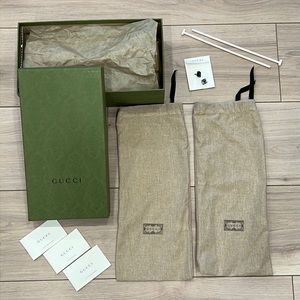 GUCCI Shoe Box, Tissue Paper, Booklets, Heel Replacement Tips, 2 Dust Bags